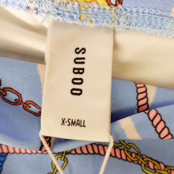 Suboo Swimsuit Womens XS Bikini Bottom High Waisted Blue Chain Contour Stretch - Picture 3 of 11